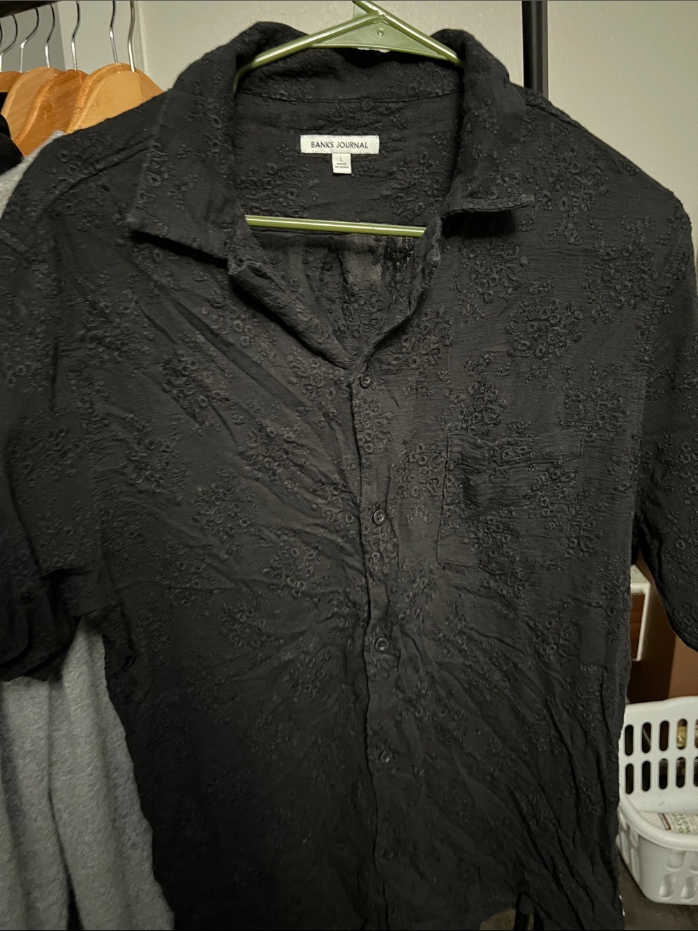 Banks Journal Men's Black Short-Sleeve Embroidered Button-Down Shirt